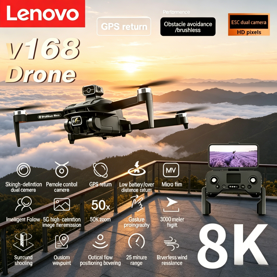 Lenovo V168 GPS 8K Drone Profe - Drone Camera Wide Angle ulasan dan harga